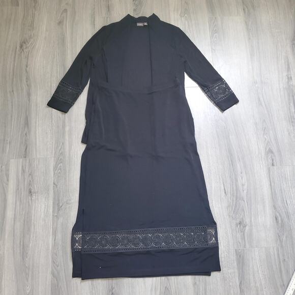 Chicos Travelers Jacket Skirt Set Womens L /2 Lace Trim Open Front Career Whimsy - Picture 4 of 13